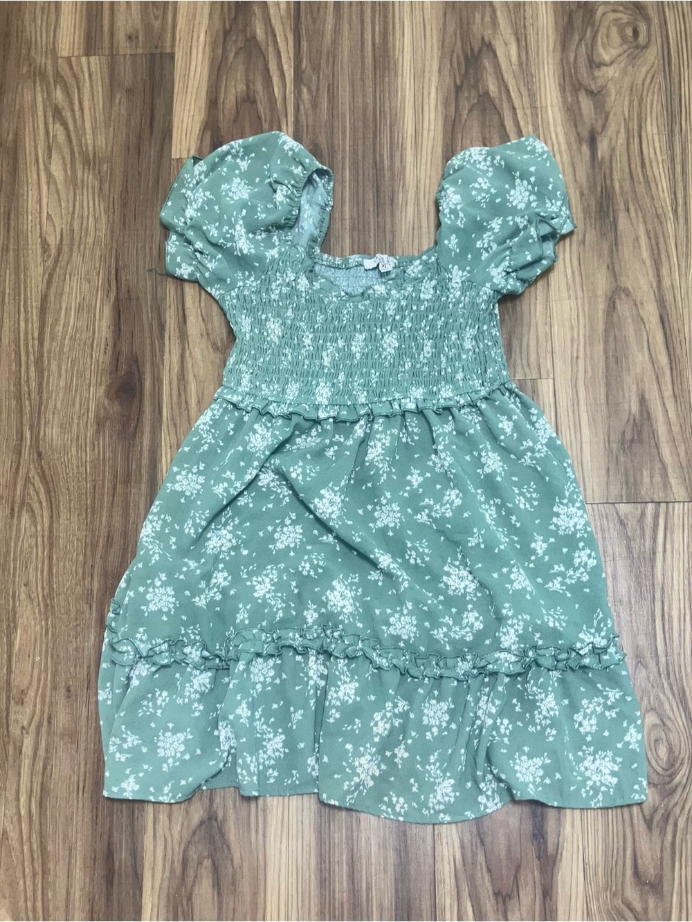 Source Unknown Sage Green Floral Smocked Midi Dress